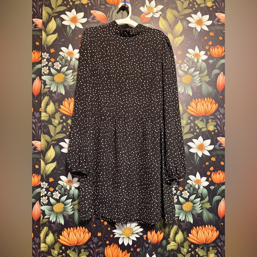 BP Black and White Polka Dot Long Sleeve Dress